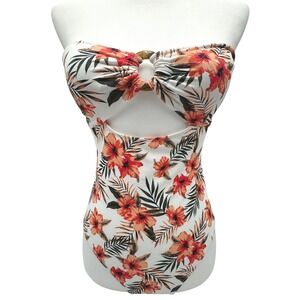 PRIMARK NWT Women's‎ 6 White Pink Floral One Piece Cut Out Strapless Swimsuit